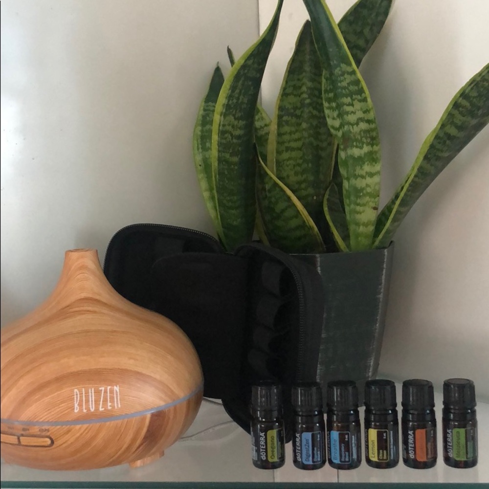 6 Doterra oils, case, and diffuser